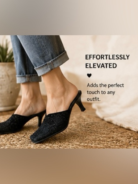 Chico's Shoes - Chico’s Black Beaded Mule Heels Size 7M Boho Dress Shoes